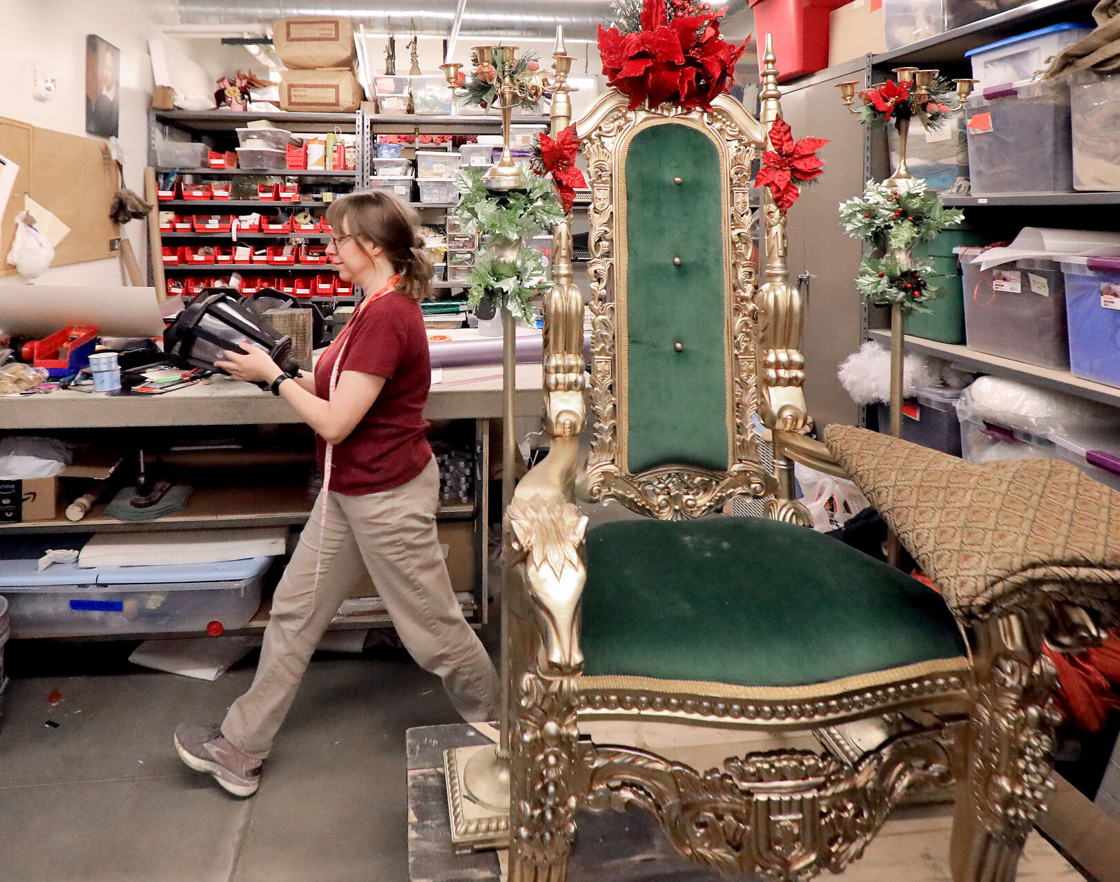 CTM prop shop with "Christmas Carol" chair